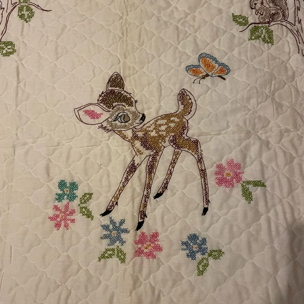 Whimsical Cream Deer & Woodland Animals Quilted Throw